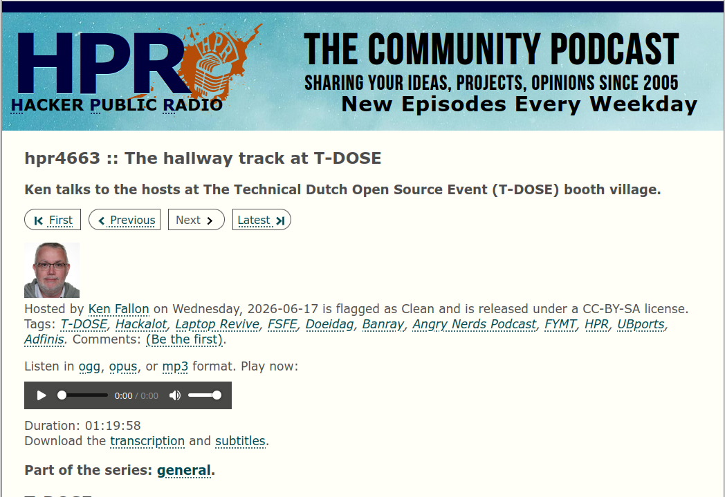 Screenshot der Webseite von Hacker Public Radio, Folge 4663